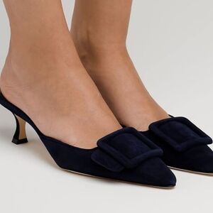 Elegant Navy Mules with Buckle Detail